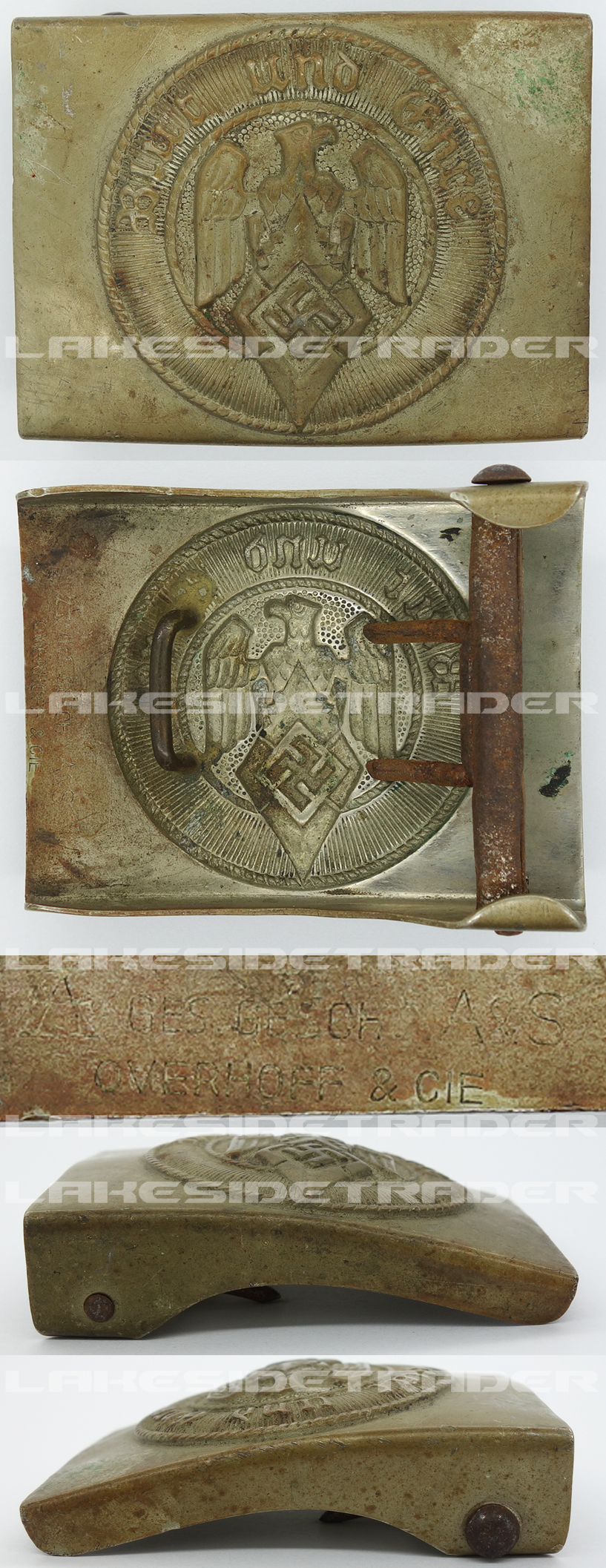 Dual Maker Marked Hitler Youth Belt Buckle by Overhoff / Assmann