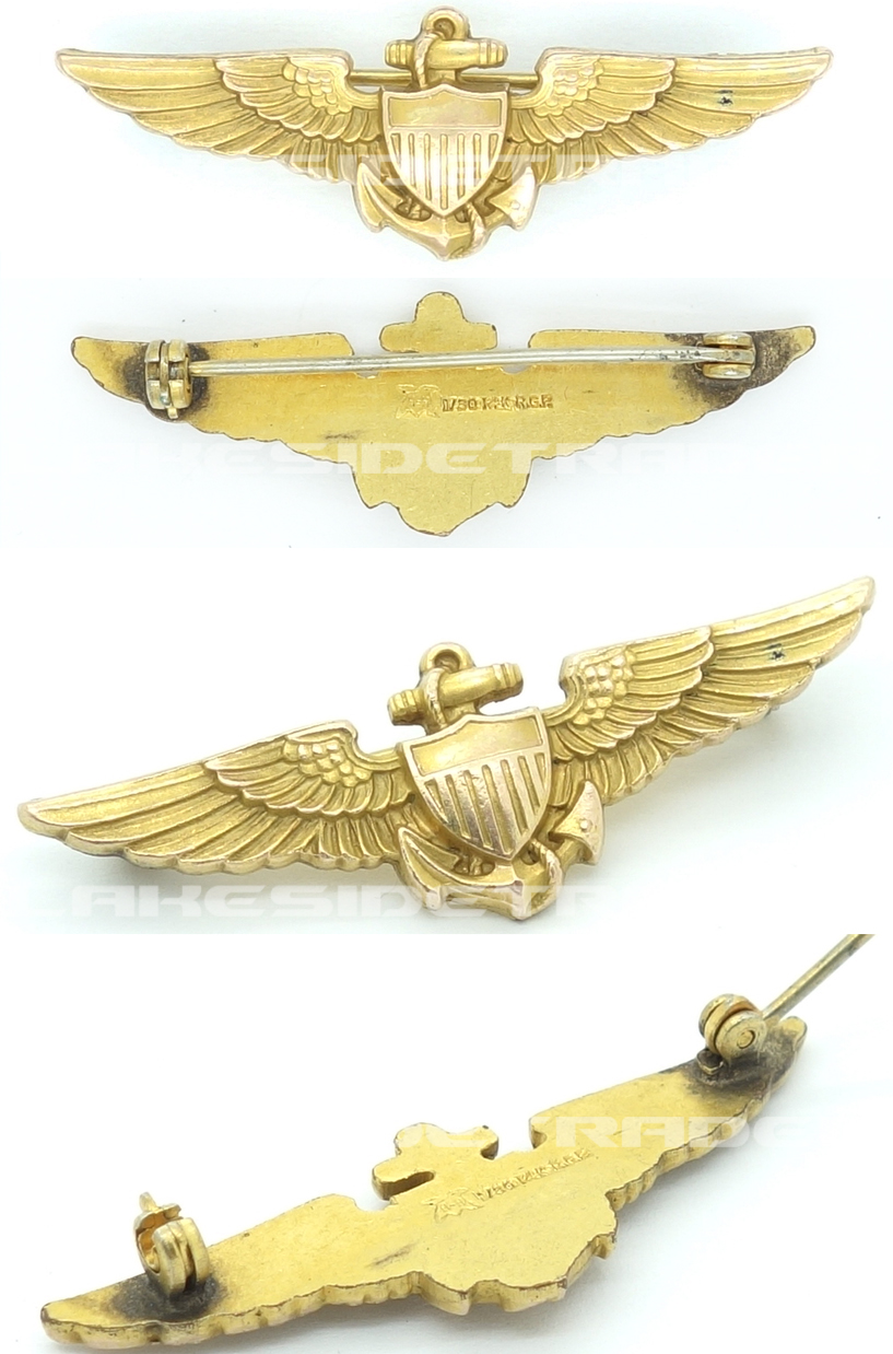 US, WWII - Navy Naval Pilot Cap Badge by H&H