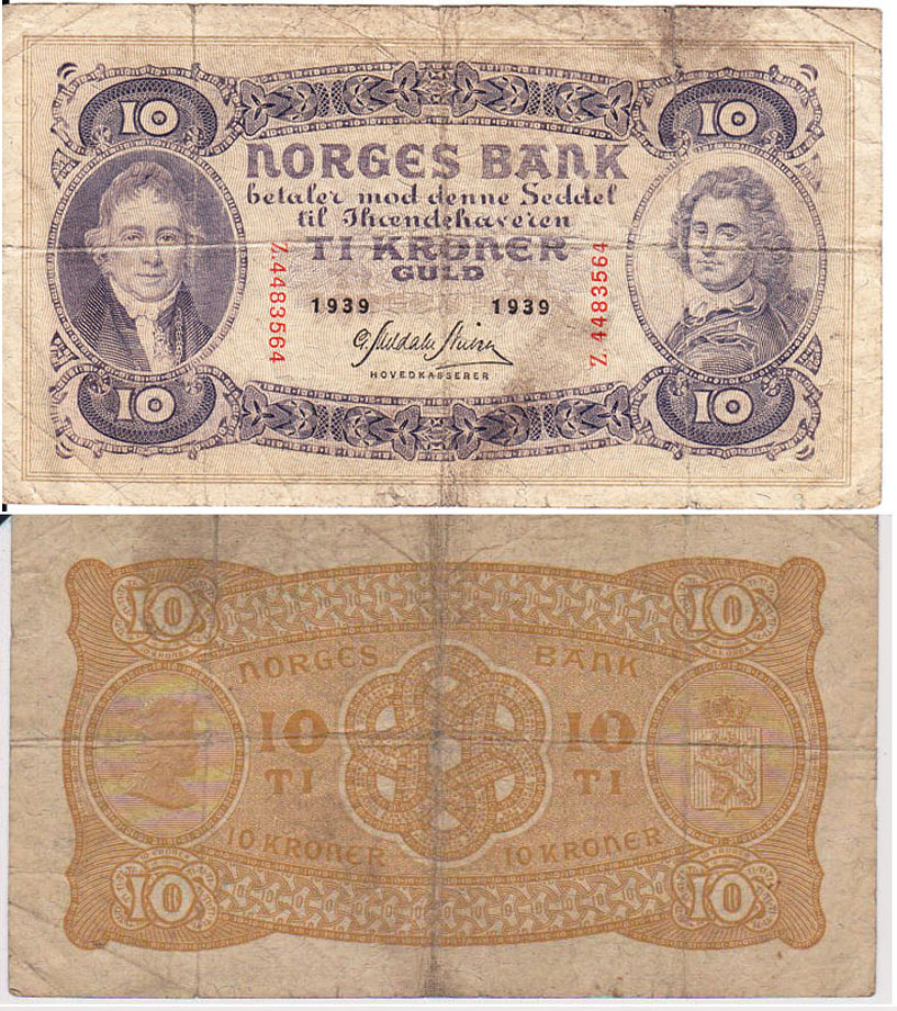 Norges Bank Ti Kroner 1939