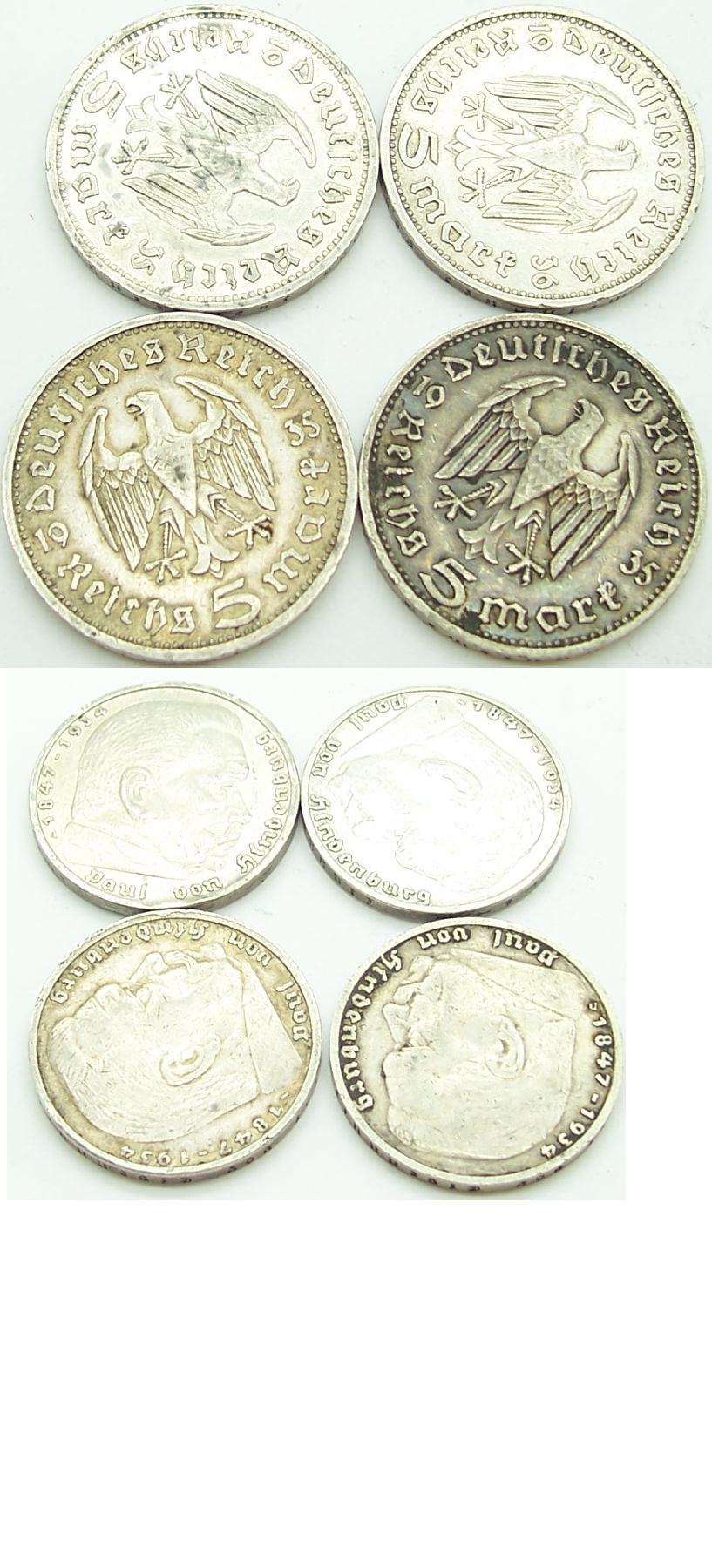 4-Deutches Reich 5 Mark coins in Silver