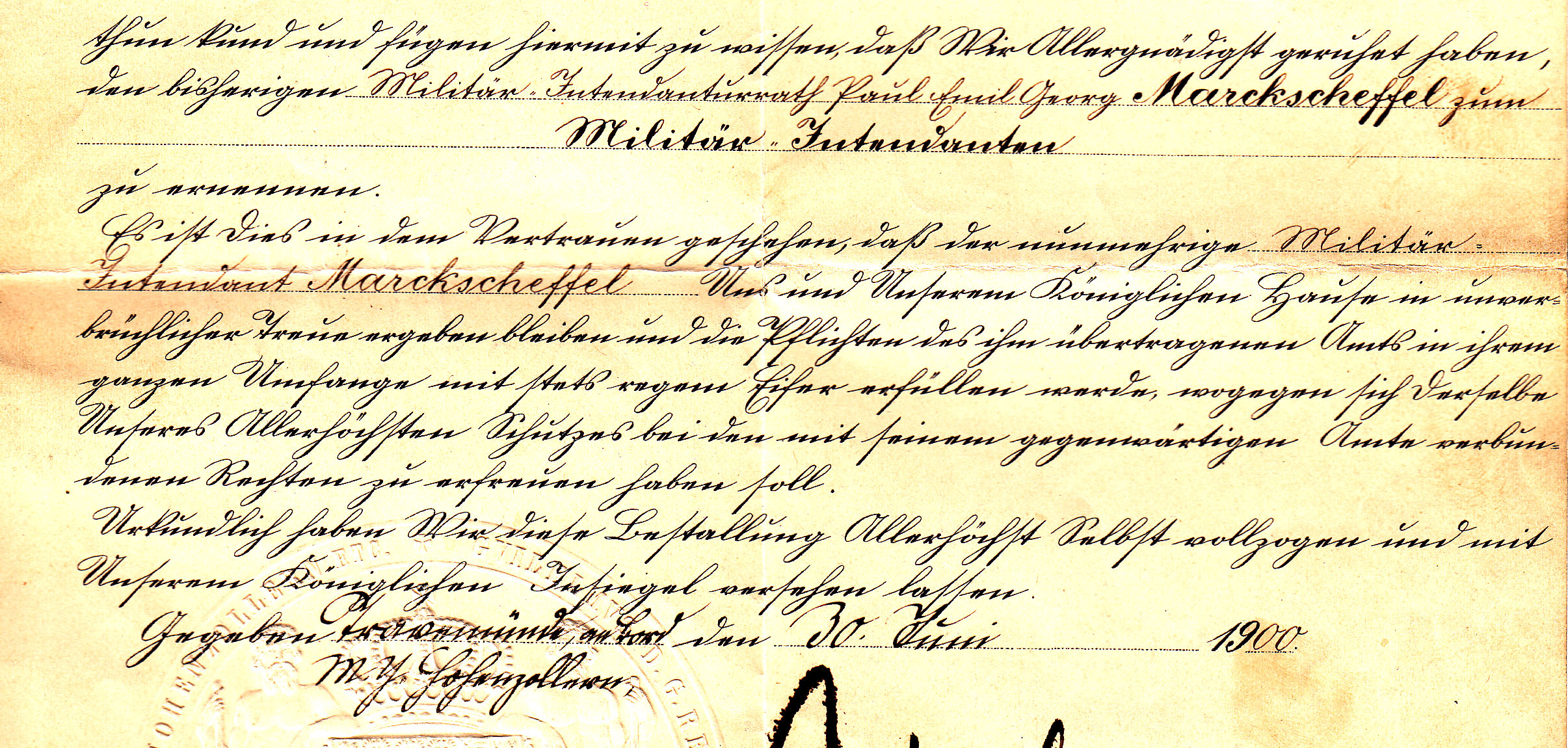 Imperial Promotion document with Kaiser Wilhelm II Signature