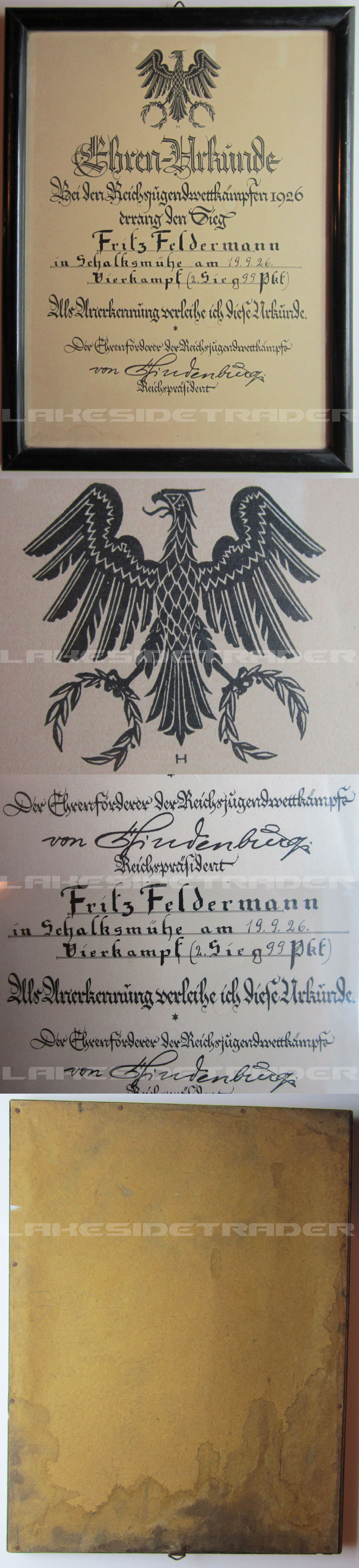 Hindenburg SIgnature on award document