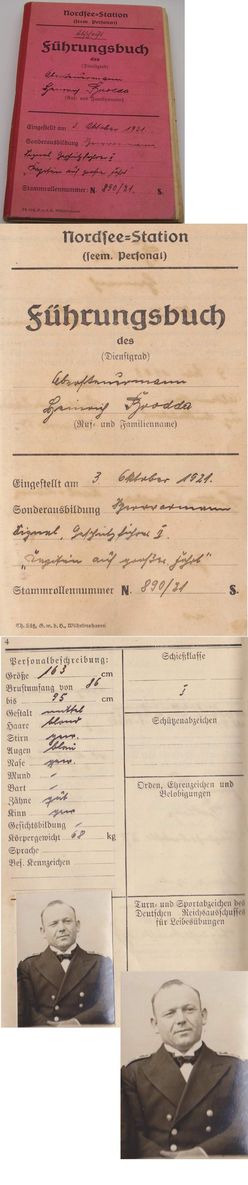 PreWar Red Fuhrungsbuch Service Record Heinrich Brodda