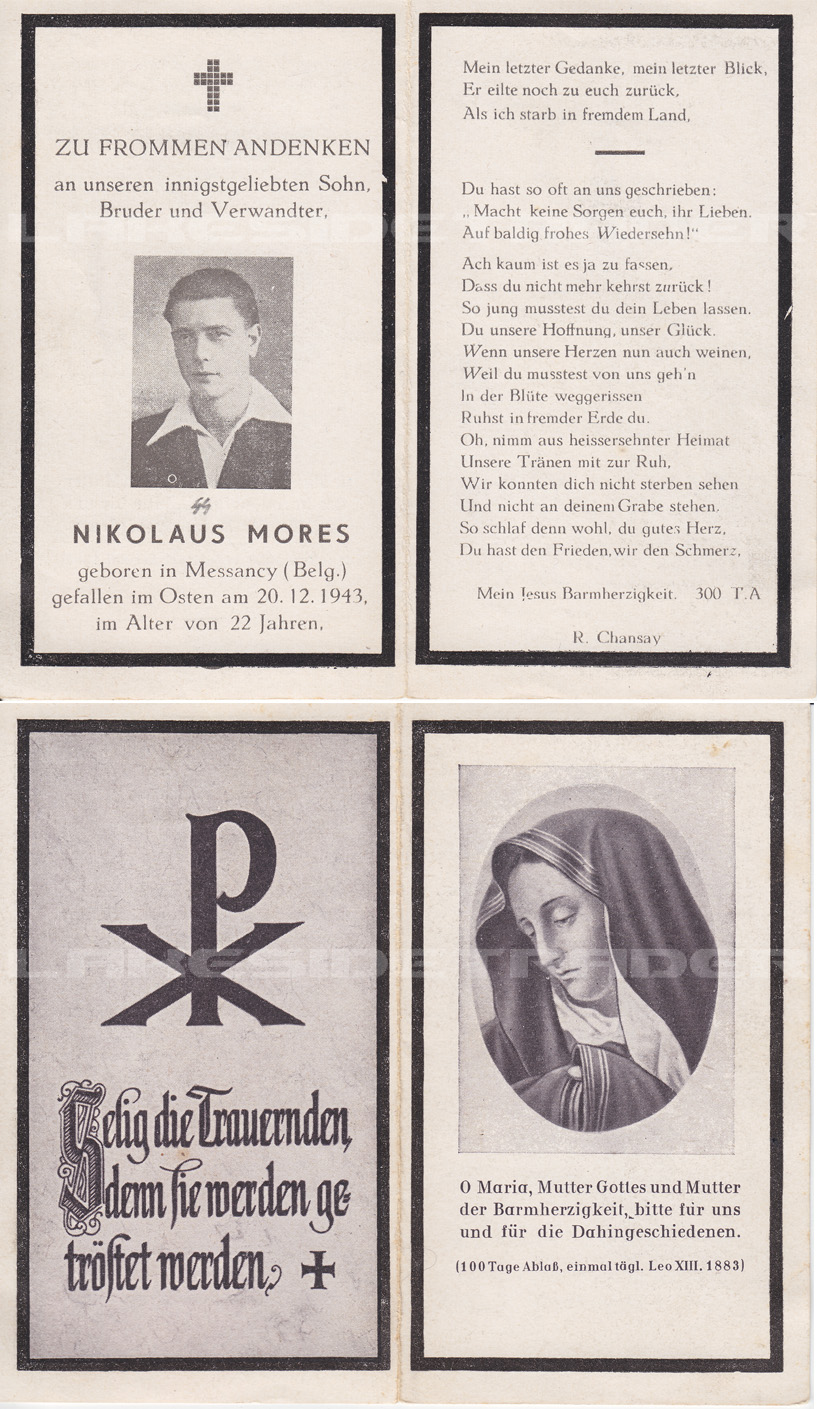 Nikolaus Mores Remembrance Card