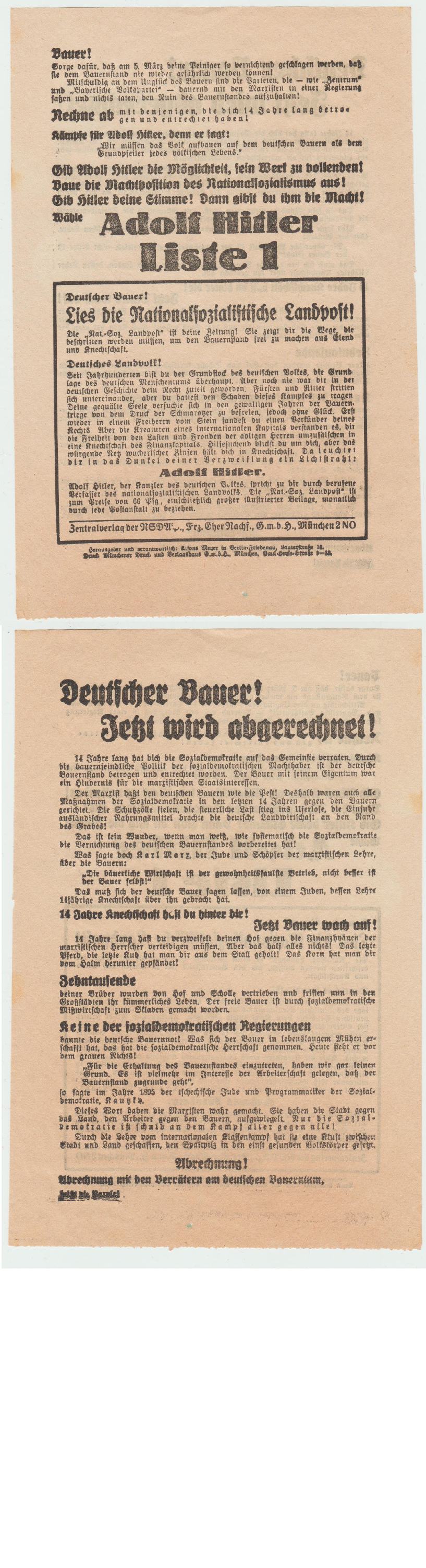 Nazi Propaganda Flyer to Farmers