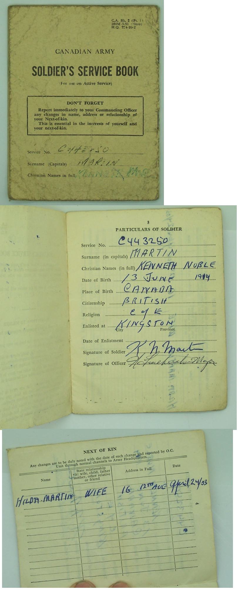 Canadian Army Soldier's Service book