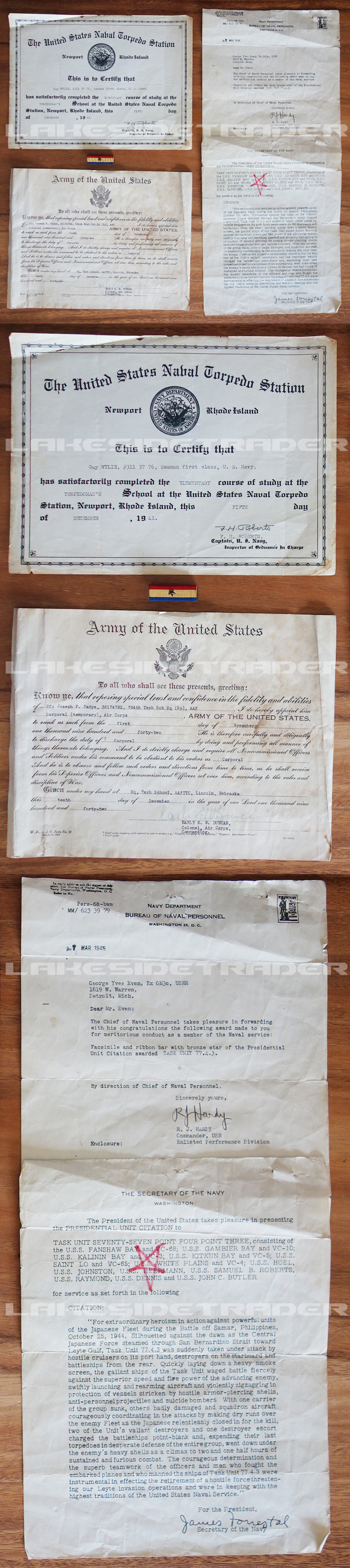 US - 4 pc Document and Medal Bar Group