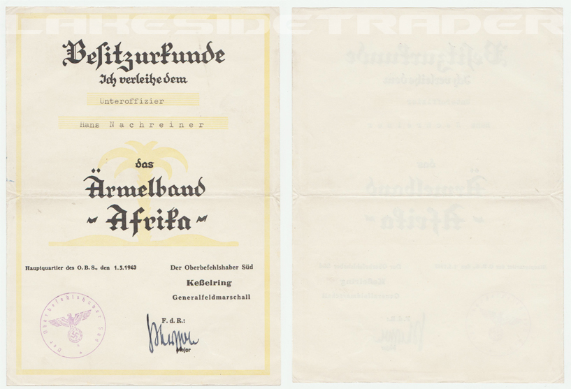 Official Award Document for the Afrika Cufftitle