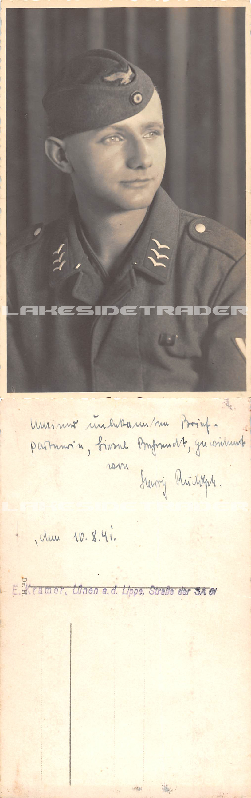 Luftwaffe Feldwebel Flieger EM Portrait Postcard