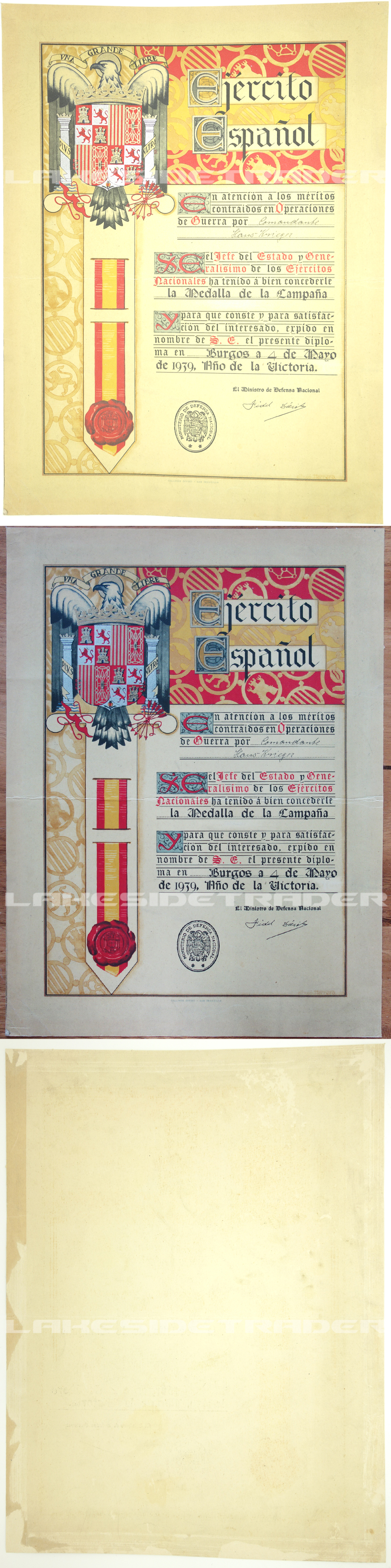 Spanish Civil War Campaign Medal Award Document 