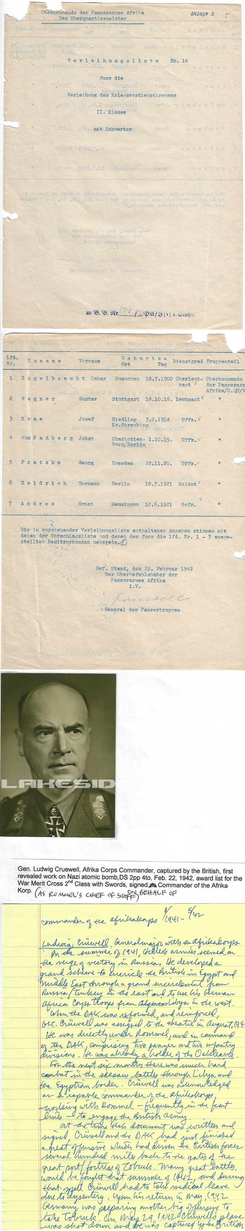 Wartime Afrika Corps Document group General Ludwig Cruewell