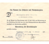 Award Document for Hindenberg Cross