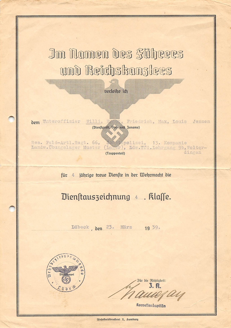 Award Document for Army 4 Years Long Service