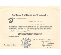 Award Document for Hindenberg Cross w Case Insert