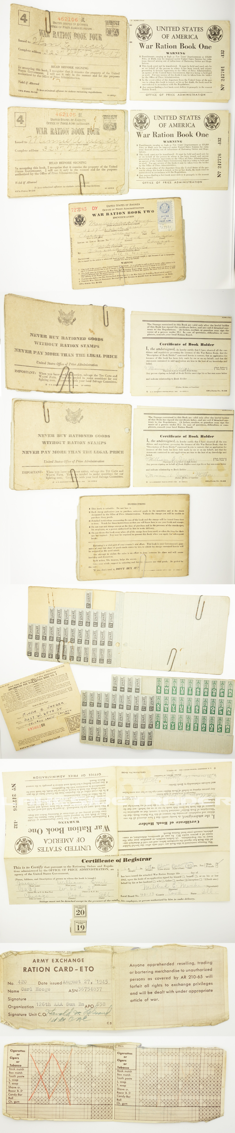 US Civilian Ration Cards