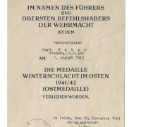 Russian Front Medal Award document
