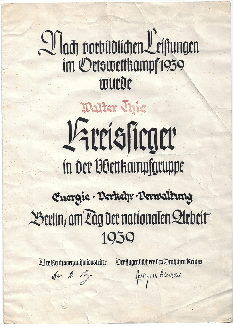 Award Document For HJ Kreissieger Badge Victors Badge