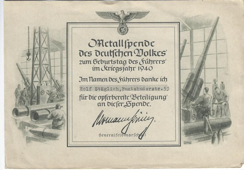 Hitler's Birthday Thanks for Donations