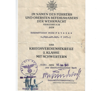 KVK II Award Document Signed by Generalfeldmarschall