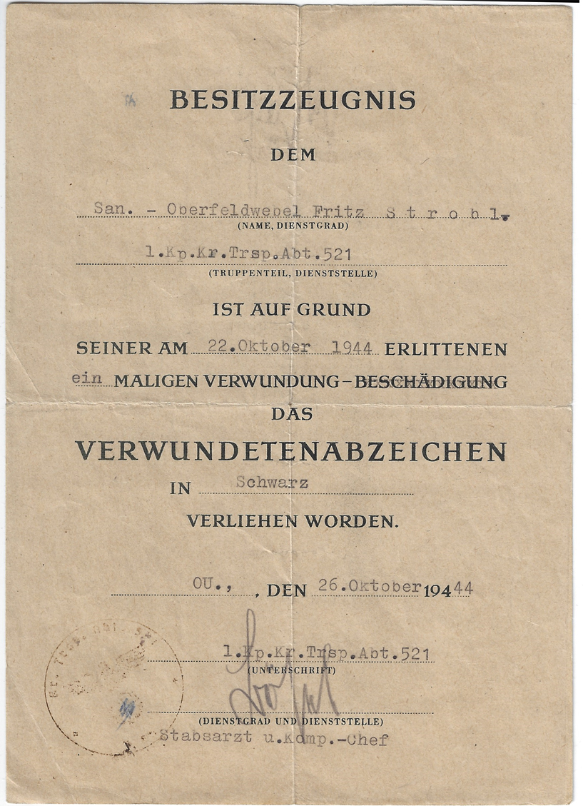 2 Award Documents to same guy, Eastern Front & BWB