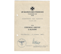 Iron Cross 2nd Class Document