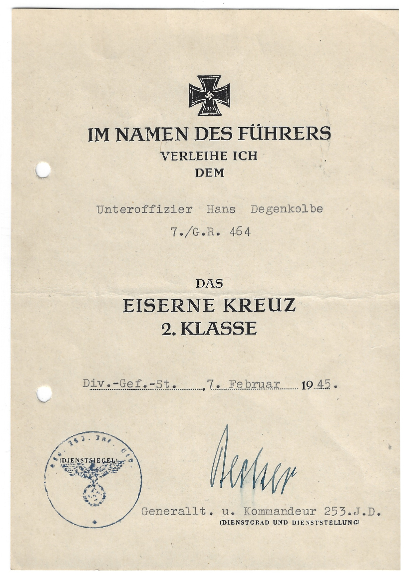 Iron Cross 2nd Class Document