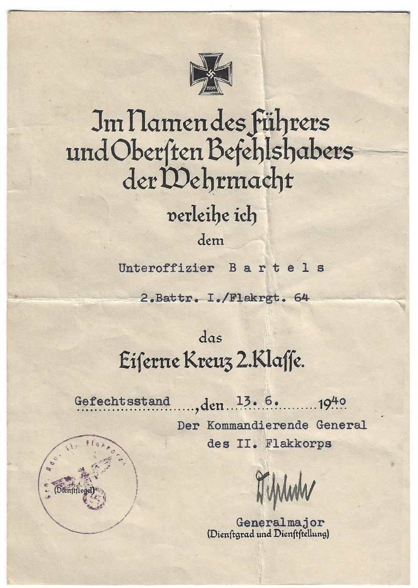 Iron Cross 2nd Class Document