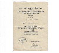 Award Document for Eastern Front Medal