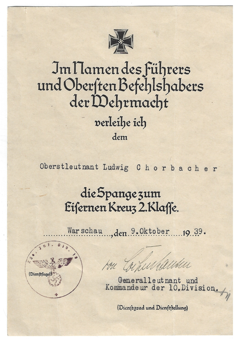 Early 2nd Class Spange Document to DKiG Winner