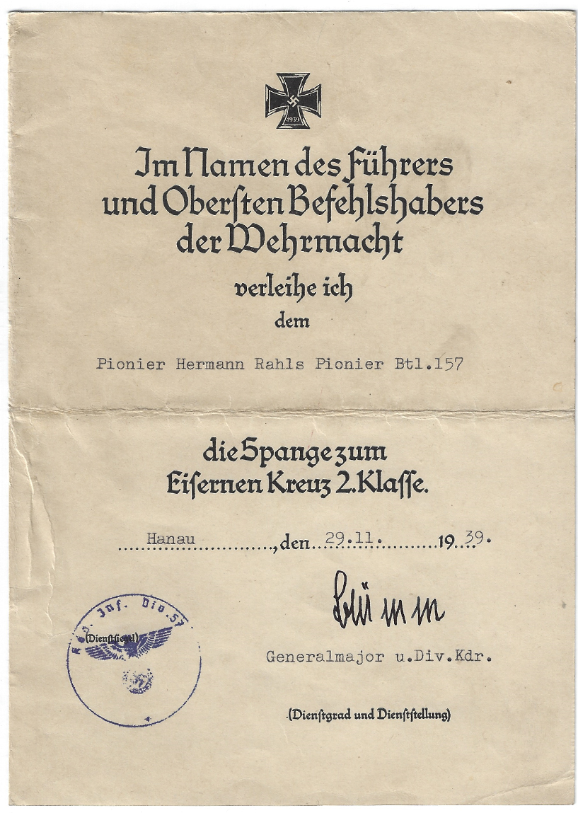 Early 2nd Class Spange Document