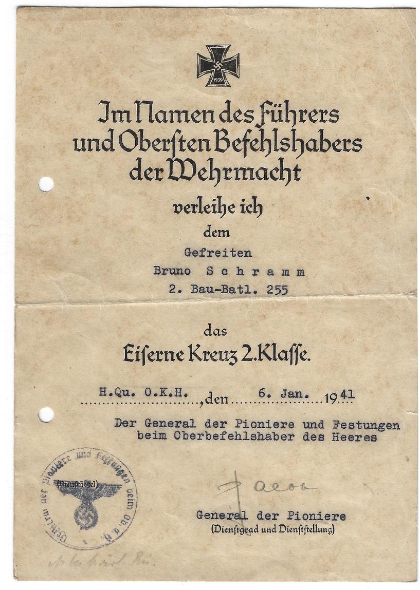 Iron Cross 2nd Class Document to DKiG winner
