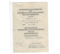 Award Document for Eastern Front Medal