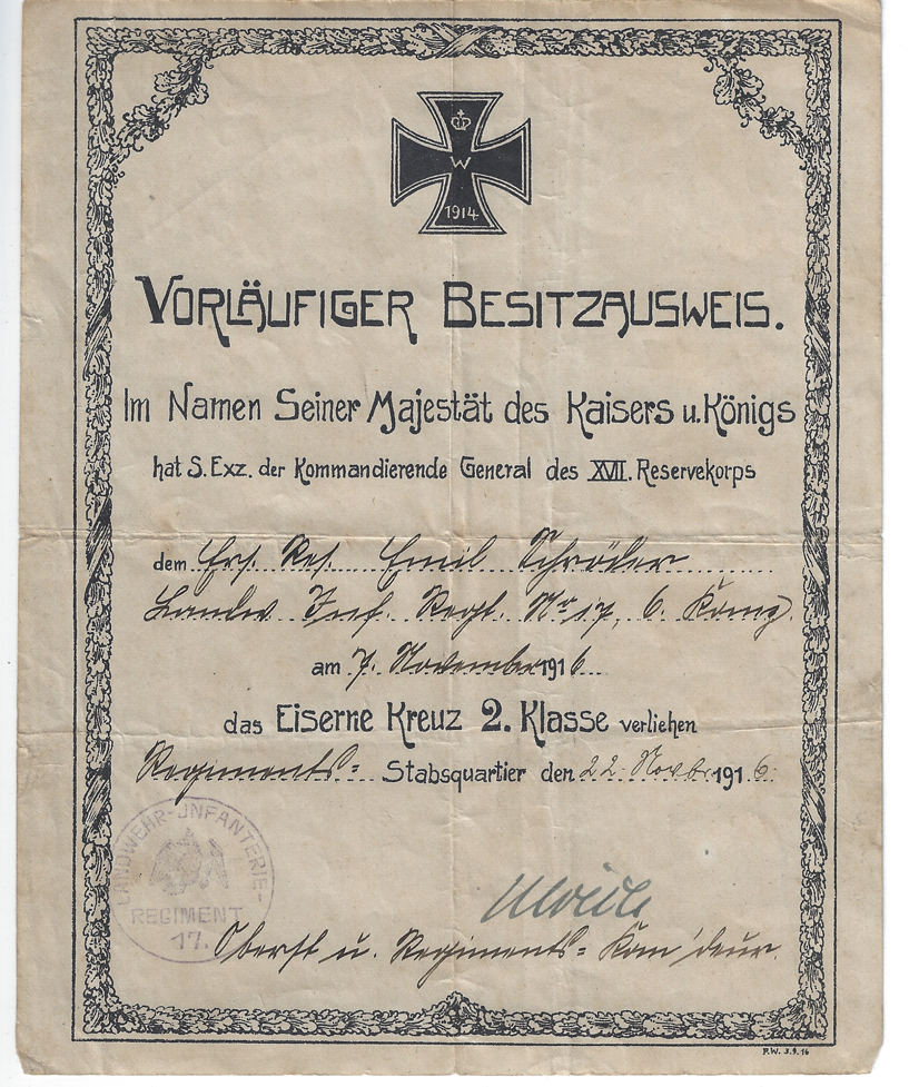 Imperial Iron Cross 2nd Class Document