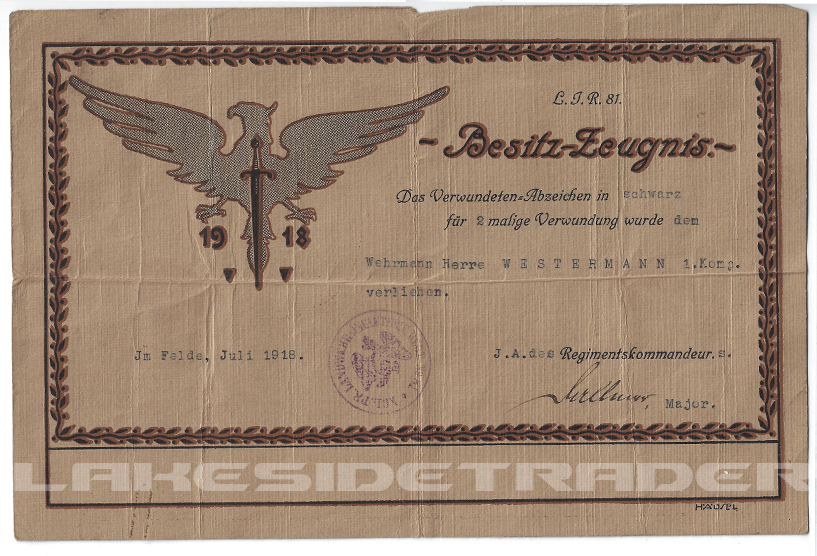 Imperial Black Wound Badge Document