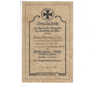 Imperial Iron Cross 2nd Class Award Document