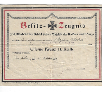 Imperial Iron Cross 2nd Class Award Document