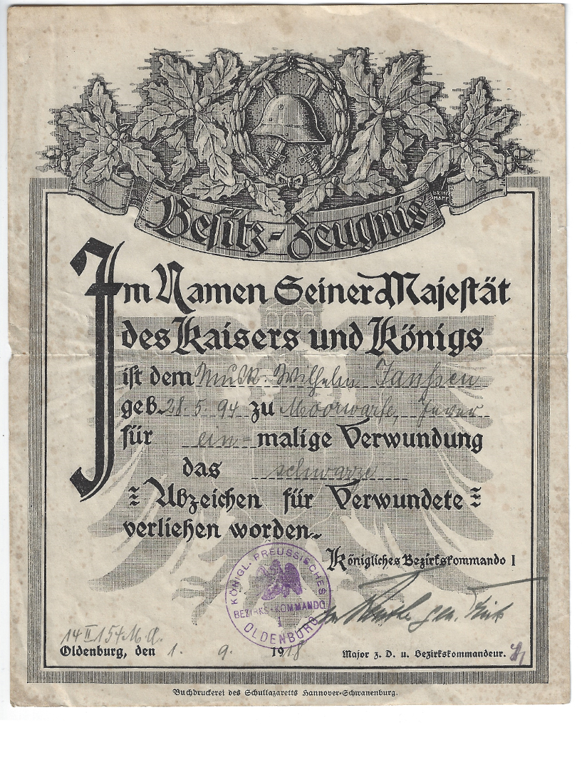 Imperial Black Wound Badge Document