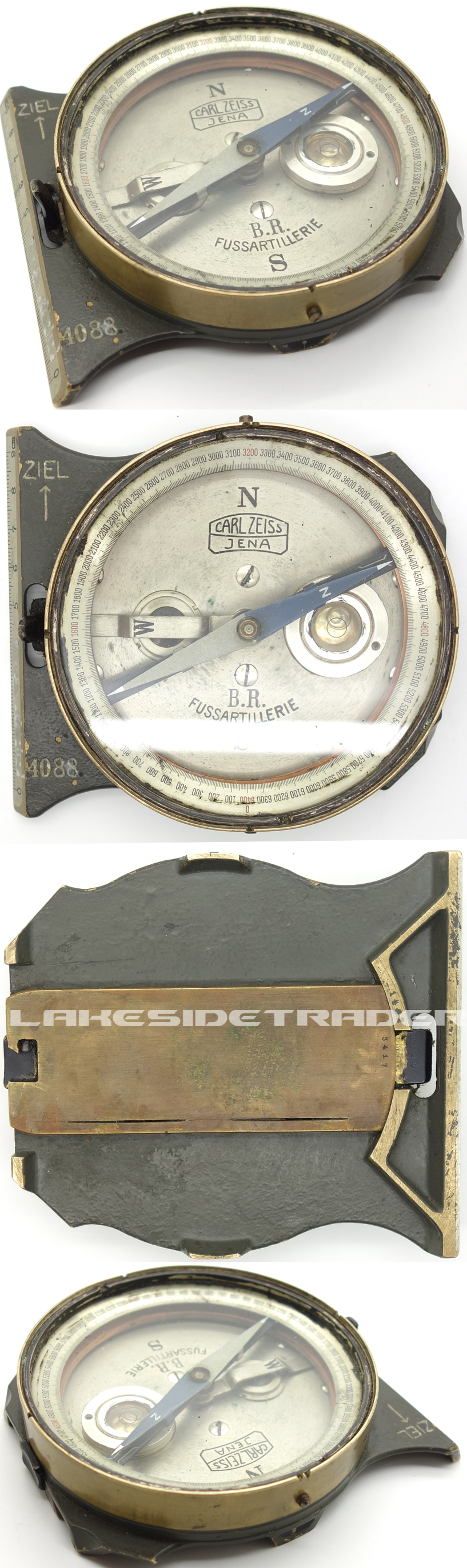 Imperial Brass Fussartillerie Artillery Aiming Compass By Carl Zeiss Jena