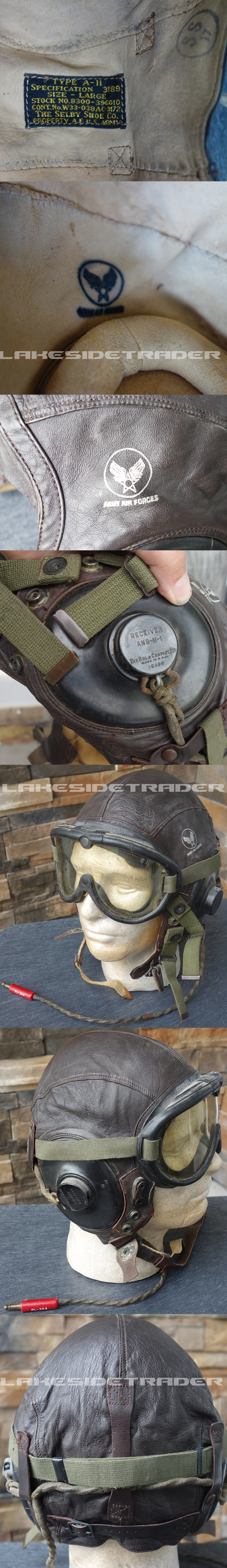 U.S. WWII Army Air Forces Aviator Flight Helmet Set with Aviator Goggles, O
