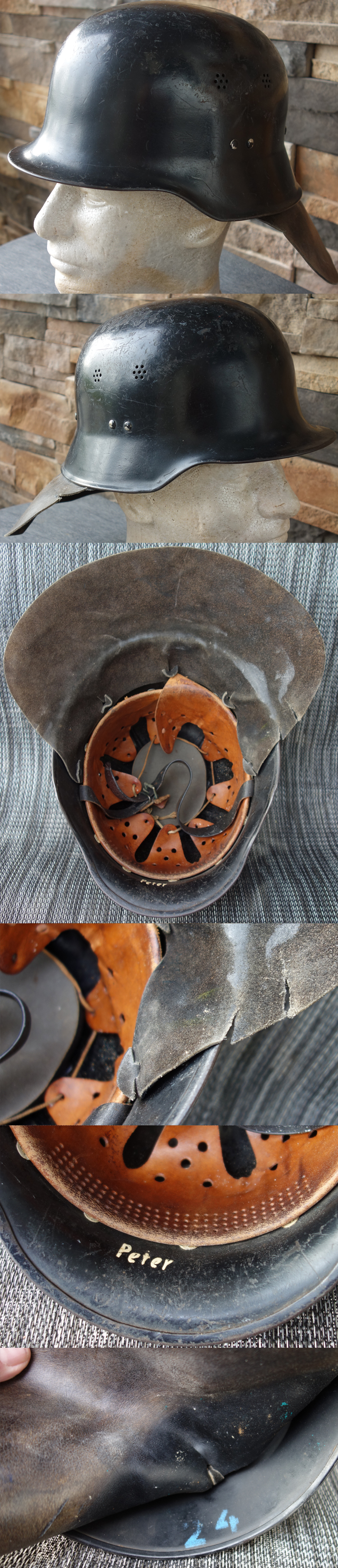 Early Fireman's Helmet w Leather Neck-guard