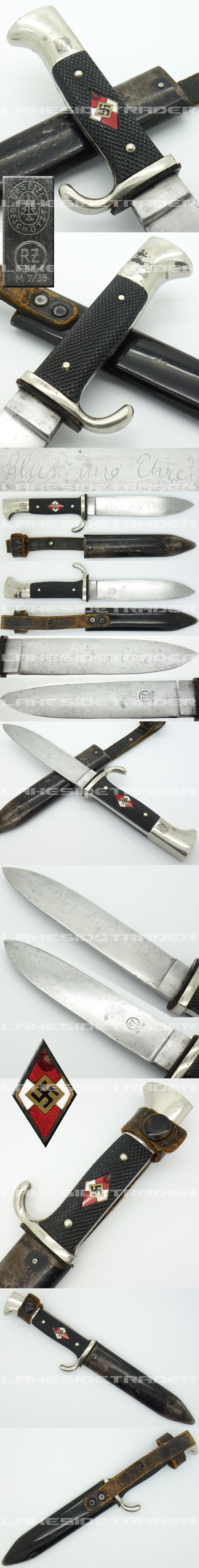 Transitional Hitler Youth Knife by W. Halbach