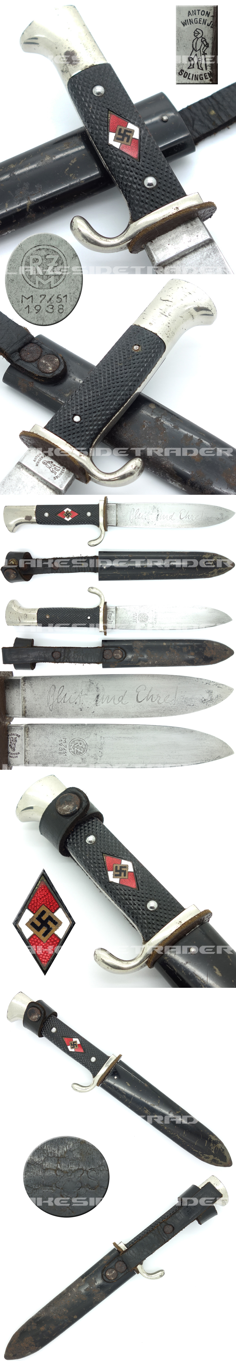 Transitional Hitler Youth Knife by A. Wingen 1938