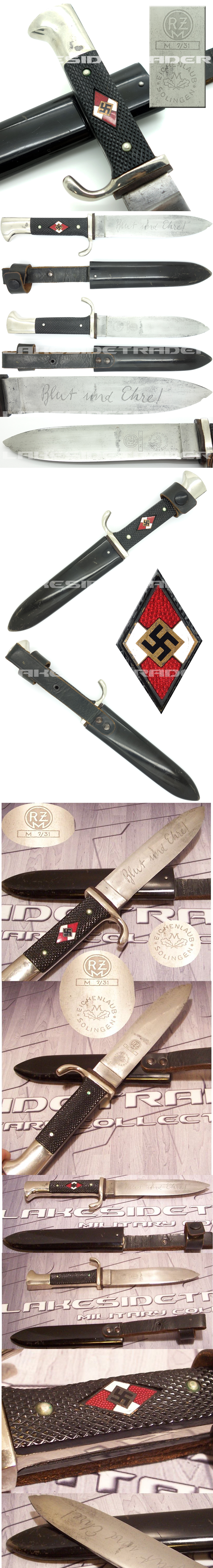 Transitional Hitler Youth Knife by A. Merten