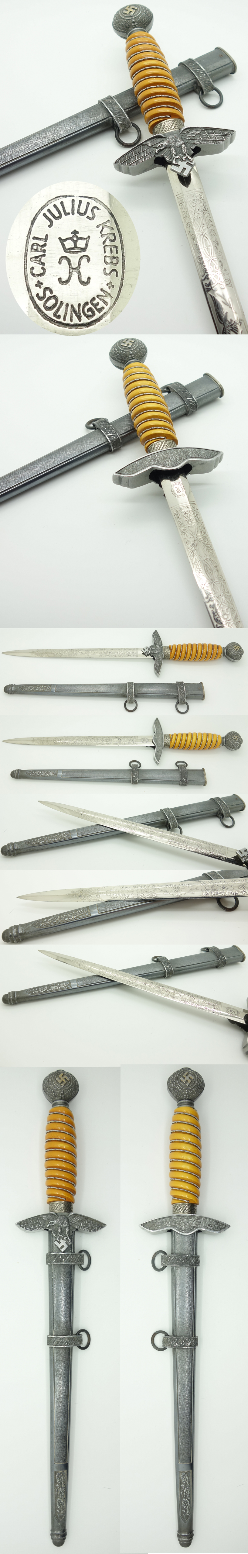 Etched 2nd Model Luftwaffe Dagger by Julius Krebs