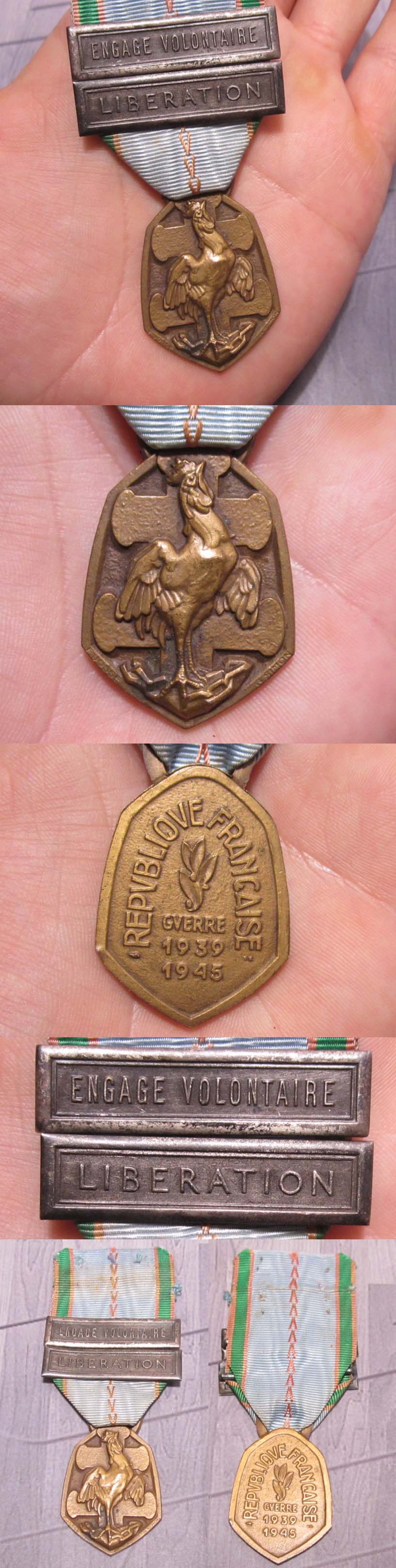 French 1939-45 Commemorative War Medal 2 Clasps