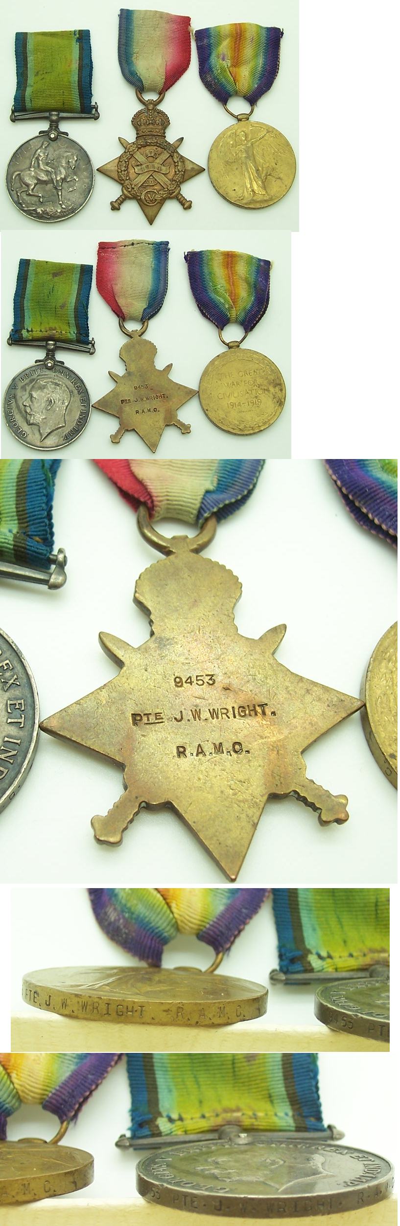 3 Medal grouping to Royal Army Medical Corps Pte JW Wright