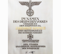 Friedrich Kimmich’s Knights Cross Formal Award Document