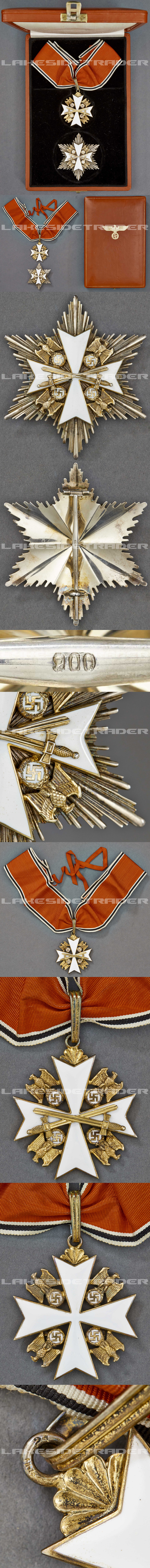 A Cased 1939 Order of the German Eagle Neck Cross & Star w Swords by Godet