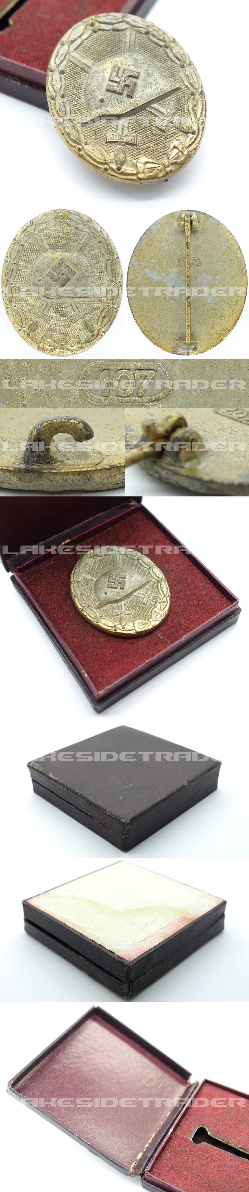 Cased Gold Wound Badge by 107