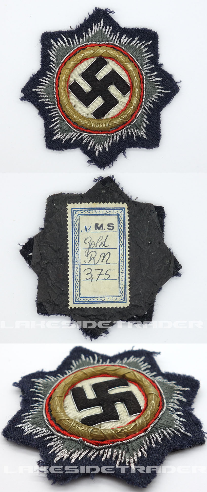 Gold German Cross in Cloth for Luftwaffe w Original Price sticker
